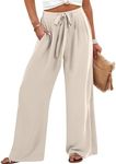 Caracilia Womens Wide Leg Palazzo Pants High Waisted Adjustable Tie Knot Flowy Trousers Casual Loose Lounge Pant with Pockets Apricot XX-Large