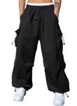 JMIERR Men's Baggy Cargo Pants Trendy Casual Parachute Pant Loose Fit Harem Joggers with Pockets for Streetwear, A1 Black, X-Large