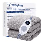 Westinghouse Electric Blanket Throw Size, Soft Plush Sherpa Heated Blanket with 6 Heating Levels & 2-10 Hours Auto-Off, Machine Washable, 50x60 inches, Charcoal