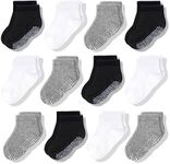 CozyWay Non-Slip Ankle Grip Low Cut Toddler Socks, 12 Pack for Boys and Girls, Black/White/Gray, 1-3 Years Old, Unisex