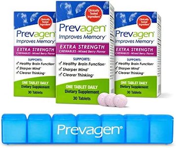 Prevagen Improves Memory - Extra Strength 20mg, 30 Chewables |Mixed Berry-3 Pack| with Apoaequorin & Vitamin D & Prevagen 7-Day Pill Minder | Brain Supplement for Better Brain Health