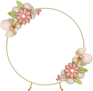 Kusamue Metal Round Balloon Arch Kit - 7.2ft(2.2m) Golden Large Size Iron Circle Stand Set: for Birthday Party Wedding Graduation Photo Background Garden Plants Climbing Vines Decoration