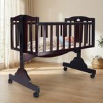 R for Rabbit Dream Time Baby Wooden Cradle, Cot & Crib for Newborn Kids Bedding Set, Sleep Swing with Wheel Lock Function, Age 0-6 Months Upto 20 Kg Weight Capacity (Brown)