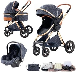 BEBBY Poussette 3 en 1, Poussettes Combinée Portable Pliant en Un Clic，Poussettes Citadines Avec Siège Auto, Poussette Canne Paysage Haut Cadre en Aluminium Pour Nouveau-né