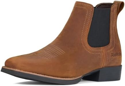 Rollda Men's Western Boots Leather Cowboy Chelsea Boots Ankle Square Toe Cowboy Boots for Men
