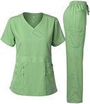 Dagacci Medical Uniform Women's Scrubs Set Stretch Ultra Soft Top and Pants (L, AppleGreen)