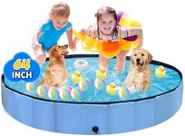 Thecvia Foldable Dog Pool, Hard Plastic Kiddie Pool for Toddlers 1-3, 64" Blue Pet Bathing Tub, Swimming Pool for Kids, Foldable Kids Pool for Backyard, Play Pool for Kids, Doggie, Kitty