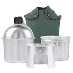 Lixada Military Canteen Kit,3Pcs Aluminum Canteen Cup Wood Stove Set with Cover Bag for Camping Hiking Backpacking