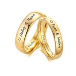 Personalised Couple Rings, Engrave Name Gold Plated Tungsten Carbide Domed Minimalist Band, His & Her Matching Promise Engagement Wedding Ring Set for Men Women, Gifts for Valentine's Day Christmas