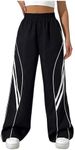 GORGLITTER Women's Striped Y2k Elastic High Waist Baggy Track Pants Wide Leg Parachute Trousrers Black X-Large