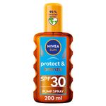 NIVEA SUN Protect & Bronze Oil Sunscreen Spray SPF 30 (200 ml), Sun Spray Provides Immediate UVA/UVB Protection and Stimulates the Skin's Natural Tanning with Pro-Melanin Extract, Water-Resistant