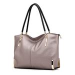 FOXER Large Leather Tote Handbags for Women, Split Cowhide Zipper Closure Ladies Top-handle Bags Womens Large Shoulder Purses and Handbags Women's Fashion Pocketbooks with Woven Handle(Rose Gold)