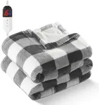 Electric Heated 62"x 84" Sherpa Buffalo Plaid Christmas Twin Blanket with 6 Heating Levels & 10 Hours Auto Off, Fast Heating Warm Washable Blanket with Over-Heat Protection, ETL Certification, Grey