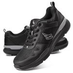 Mens Walking Shoes for Plantar Fasciitis, Orthopedic Sneakers for Men with Arch Support, Wide Toe Box Shoes for Pain Relief with Non Slip Rubber Sole, Black, 9