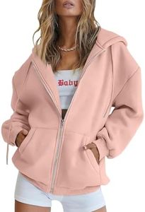 EFAN Women Zip Up Hoodies Oversized Sweatshirt Jacket 2026 Fall Fleece Cute Pullover Hooded Tops Teen Girls Casual Loose Fit Y2k Trendy Fashion Gym Clothes Outfits Pink XL