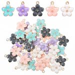 Mabor 35Pcs Enamel Cherry Flower Charms Earring Charms for Jewellery Making Metal Colored Small Flower Pendants for Jewellery Making Necklace Bracelet Keyring DIY Crafts