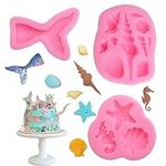 DIY Marine Themed Mermaid Silicone Mould Mermaid Theme Shell Conch Mermaid Tail Seahorse Starfish Fondant Cake Moulds Silicone Baking Molds Tools for DIY Cake Decorating Chocolate Candy Soap