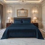 LINENWALAS 100% Pure Bamboo Silk Bedsheet with Oxford Pillow Cover for King Size Bed, Natural Soft, Oeko-Tex Certified & Thermoregulating Bedding Best for Hair and Skin (108" x 108", Navy Blue)