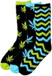 JAMES FIALLO Men's 3-Pairs Nature Elegance Black Green Leaf Cyan Stripes Patterned Or Solid Anti-Skid Soft Fuzzy Crew Socks, MZ02-B-T1