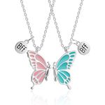 WEDDINEN Cute Butterfly BFF Necklaces for 2, Enamel Butterfly Friendship Necklace for Teen Girls Women Best Friend Birthday Gift, Enamel, No Gemstone