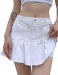 Yeokou Women's Casual Slim A-line Pleated Ruffle Short Mini Denim Skirts(ITE-XL) White