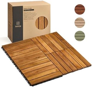 10 Pcs Premium Striped-Pattern Interlocking Deck Tiles 12" x 12", Waterproof Outdoor Tiles for Patio, Acacia Wood Tiles, Patio Tiles for Balcony Flooring, Indoor and Outdoor use (Golden Teak)