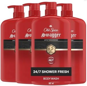 Old Spice Body Wash for Men, 24/7 Shower Fresh with Long Lasting Scent, Refreshing 3X Defense, Red Collection, Swagger with Cedarwood Scent, 33.4 oz (Pack of 4)