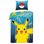 Halantex Bed Linen Set Pokemon Picachu Yellow Blue, 2 Pieces Set. 140x200 cm + 1 Pillowcase. 100% Cotton Oeko-Tex