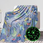 REXEO Glow in The Dark Blanket Dinosaur Gifts for Boys for Kids Dinosaur Toys for Kids 1 2 3 4 5 6 7 8 9 10 Year Old Kids Blanket Glowing Dinosaur Room Decor Blankets for Toddler