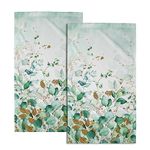 Eucalyptus Leaves Hand Towels 2 Pcs 28.3 X 14.4 Inch - Watercolor Golden Green Plants Branches Soft Absorbent Towel for Kitchen Guest Room Bathroom Gym Spa Decor