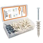 ISPINNER 120pcs #8 Self Drilling Plastic Drywall Anchors with Screws, Self Tapping Anchors Hanging and Mounting 50lbs (White)