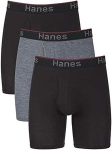 Hanes Total Support Pouch Men's Boxer Brief Underwear, Anti-Chafing, Moisture-Wicking Odor Control, 3-Pack Boxeur ajusté, Jambe Longue-Gris/Noir-Lot de 3, 3XL Homme