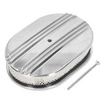 12in Air Cleaner, Oval Half Finned Polished Aluminum Air Cleaner Filter, Classic Nostalgic Half Finned Moon Air Filter Assembly for, for Hot Rod, Fits for 5 1/8in Carburetors