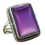 Solid 925 Sterling Silver Rectangle Gemstone Unique Hammered Statement Ring For Women/Girls, Handmade Christmas Gifts Ideas (amethyst)