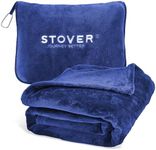 STOVER Travel Blanket Pillow for Airplane, Train and Car, Warm 2 in 1 Portable Compact Flight Blanket with Soft Bag Pillowcase, Hand Luggage Sleeve and Backpack Clip (Navy Blue)