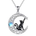 LSxAB Cute Cat On Moon Animal Necklace Celtic Knot Moonstone Crescent Pendant Necklaces for Women Girls Christmas