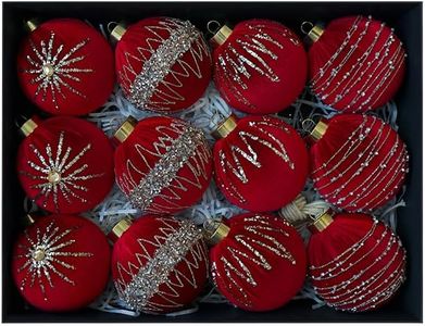 12PCS 8cm Christmas Baubles Velvet Covered Tree Hanging (Wine Red)
