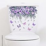 BIBITIME Nature Plants Purple Flower Bush Butterflies PVC Sticker Bathroom Toilet Tank self-Adhesive Decal,9.8 inches x 13.7 inches