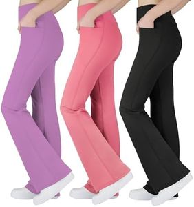 BIG ELEPHANT Girl's Flare Leggings with Pockets, Kids Bootcut Yoga Pants, High Waisted Bell Bottoms for Dance