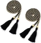 Women Girls Braided Knotted Waist Belt Skinny Mixed Color Rope Exotic Chain Tassel for Dress Skirt, 2pcs Blackyellow, Large