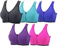 DODOING Zip Front Sports Bra Post Surgery Bra Yoga Bra Workout Fitness Activewear Racerback Padded Bras for Women-5PCS