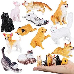 12 Pezzi Piccoli Cani e Gatti Figure per Bambini - Giocattoli per Cuccioli con Golden Retriever, Husky, Mops, Gatto a pelo corto, Decorazione per torte, Natale e regalo di compleanno per bambini