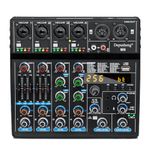 Depusheng M6 DJ mixer Portable Bluetooth MP3 6 channel Sound Mixing Console Built in 256 digital effects with 48V Phantom Power USB interface for computer recording Live Streaming Podcasting Karaok