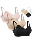 D Club HOFISH Synthetic Women's Full Cup Lightly Padded Wirefree Maternity Breastfeeding Nursing Bra Size L, 3Pcs/Pack(Pink-Black-Beige)