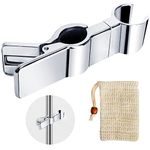 Lweiiws Shower Head Holder for Slide Bar Adjustable 20-29mm, Adjustable Shower Holder Bracket No Drilling Anti-Slip 45° Rotation Hand Shower Bracket Replacement with a Soap Bag for Bathroom