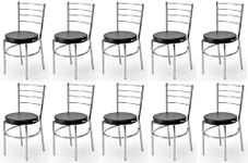 GOYALSON Dining Ergonomic Dining Home Chair Hotel Restaurant Chair with Steel Chrome Polish and leatherite seat (10, Black, Standard)