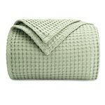 Comfy Cubs 100% Cotton Waffle Weave Throw Blanket Breathable Skin-Friendly Soft Lightweight Blankets - Perfect Warm Textured Blanket Layer - Size for Couch Bed & Sofa (Sage, 229 X 229 cm)