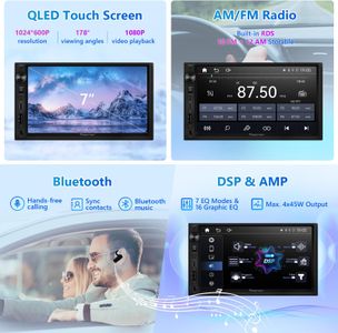Eonon 7” QLED Double Din Car Stereo – Wireless CarPlay, Android Auto, Bluetooth, Touchscreen, Backup Camera