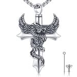 Urn Necklace Ashes Jewellery Silver 925 Cross Dragon Sword Pendant Cremation Jewellery for Ashes Dog Keepsake Memorial Gift for Mom Dad Grandpa Grandma Girl Boy