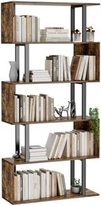 Gadroad 5-Tier Geometric Bookcase, S Shaped Bookshelf, Wood Decorative Storage Shelving, Modern Freestanding Display Shelves, Tall Book Shelf Unit for Living Room Bedroom, Rustic Brown